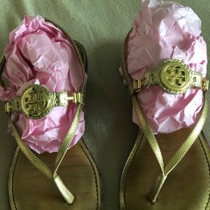 Tory Burch Gold Metallic Strap Sandal Size 9